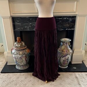 “Belle France” Elegant Silky Burgundy Maxi Skirt
